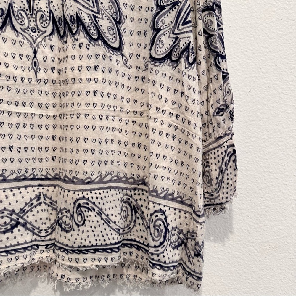 Maeve Anthropologie Morgan Heart Fringe Top in Blue Cream Sz XS - Picture 2 of 8